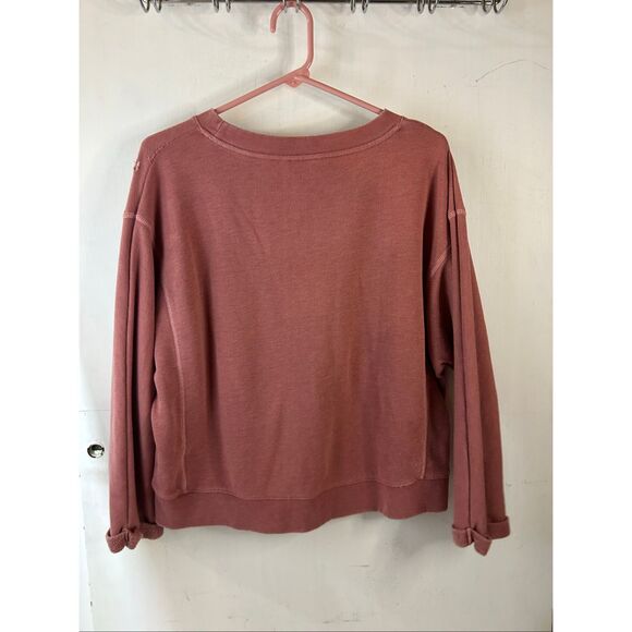 AE American Eagle oversized cropped medium M sweatshirt distressed holes dusty r - Picture 5 of 10